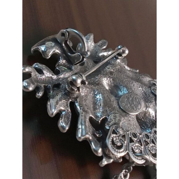 Kirk’s Folly Green Man Enamel & Crystal Dangle Brooch –4.6” Woodland Keyhole Cha - Picture 5 of 5